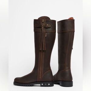 new Penelope Chilvers long tassel knee high boots in conker brown leather